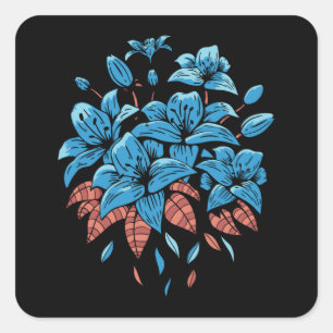 ADESIVO QUADRADO DESIGN DE FLORES AZUIS LILIES