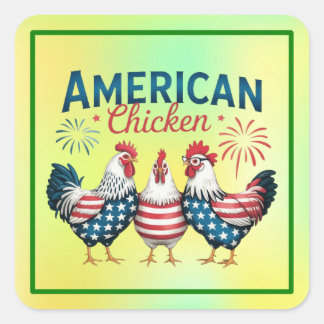 Adesivo Quadrado Design de Frango Patriótico Americano de 4 de Julh