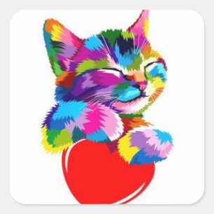 Adesivo Quadrado design de gato de estimação
