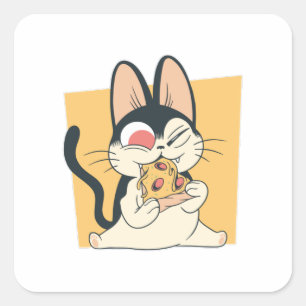 Adesivo Quadrado Design de Gato Legal Amante de Pizza
