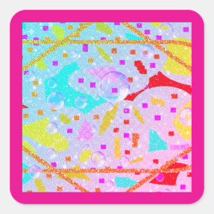 ADESIVO QUADRADO DESIGN DE GLITTER E BOLHAS PASTÉIS ART
