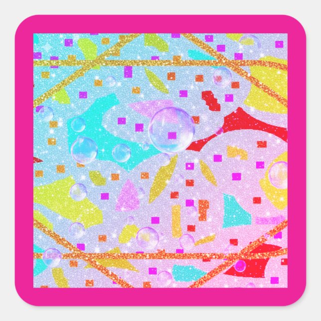 ADESIVO QUADRADO DESIGN DE GLITTER E BOLHAS PASTÉIS ART (Frente)
