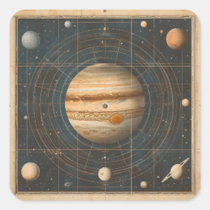 Adesivo Quadrado Design de Gráfico Celestial Centrado em Júpiter