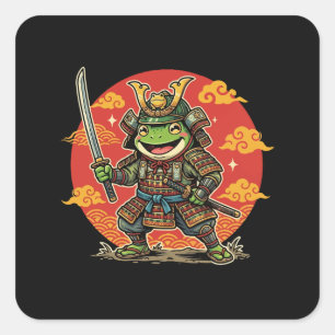 Adesivo Quadrado Design de Guerreiro Animal Cartoon Samurai Sapo Fo
