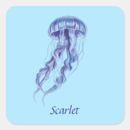 Adesivo Quadrado Design de ilustração da medusa roxa personalizada