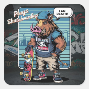 Adesivo Quadrado Design de ilustração do skate artístico selvagem
