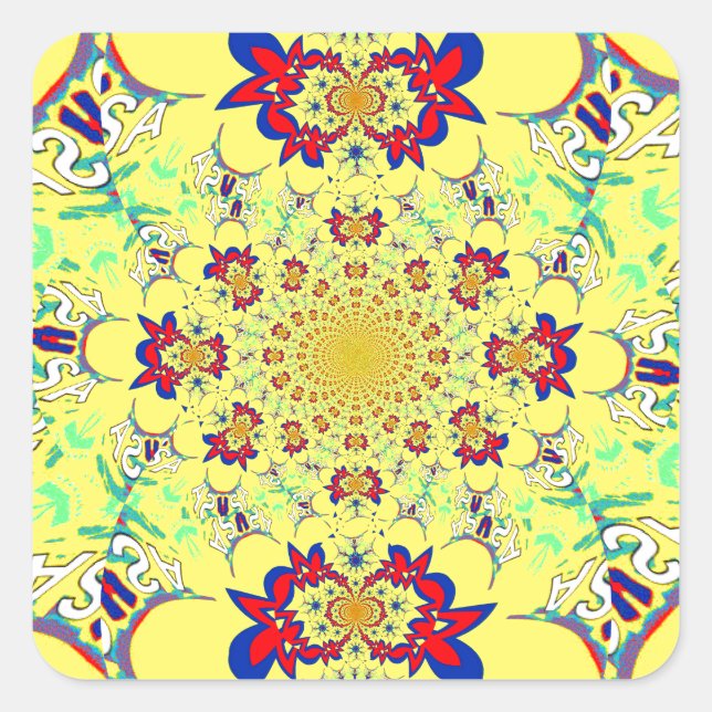 Adesivo Quadrado Design de Impressão de Arte com Damasco Brilhante  (Frente)