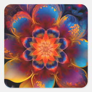 Adesivo Quadrado Design de Lotus de Nova Idade Vermelha e Azul