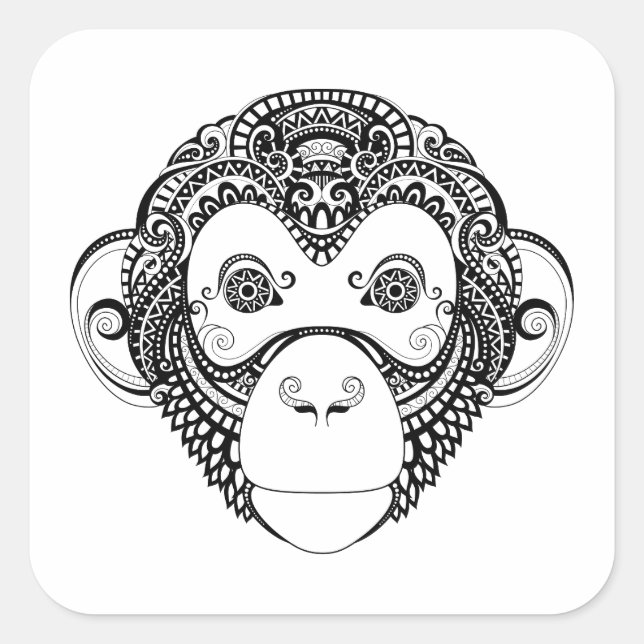 Adesivo Quadrado Design de macaco inspirado (Frente)
