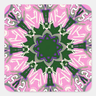 Adesivo Quadrado Design de Moda Floral, de cor branca, a preto e ro