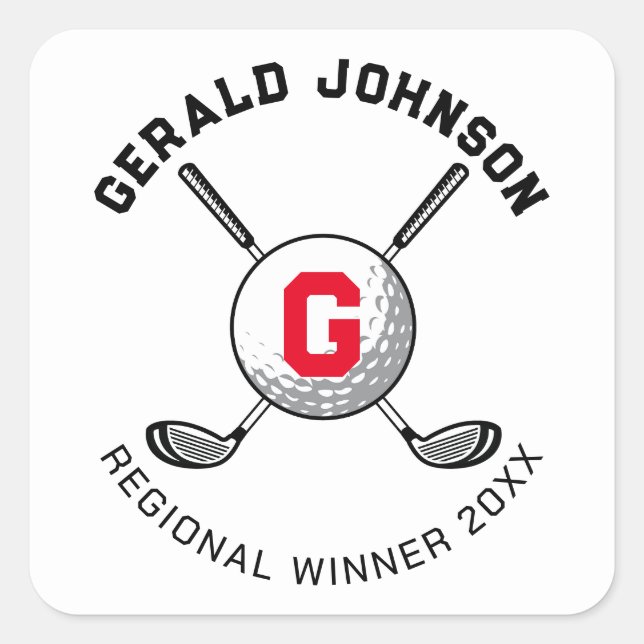 Adesivo Quadrado Design de monograma de golfe elegante personalizad (Frente)