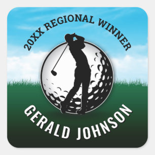 Adesivo Quadrado Design de Monograma de Golfe Homens Elegantes