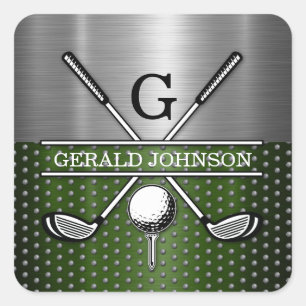 Adesivo Quadrado Design de Monograma de Golfe Personalizado