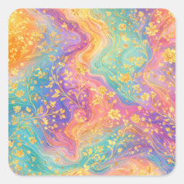 Adesivo Quadrado Design de Monograma Floral Abstrato Moderno com Br