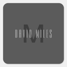 Adesivo Quadrado Design de Monograma Mínimo Moderno Cinza Escuro Ed