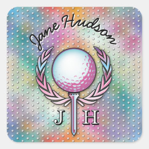 Adesivo Quadrado Design de Monograma Personalizado para Golfista Fe