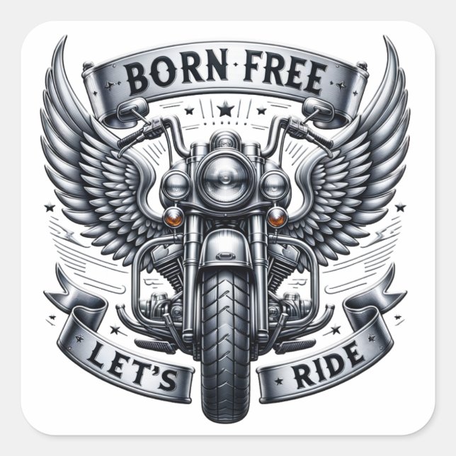 Adesivo Quadrado Design de motocicleta com Asas e Slogans (Frente)