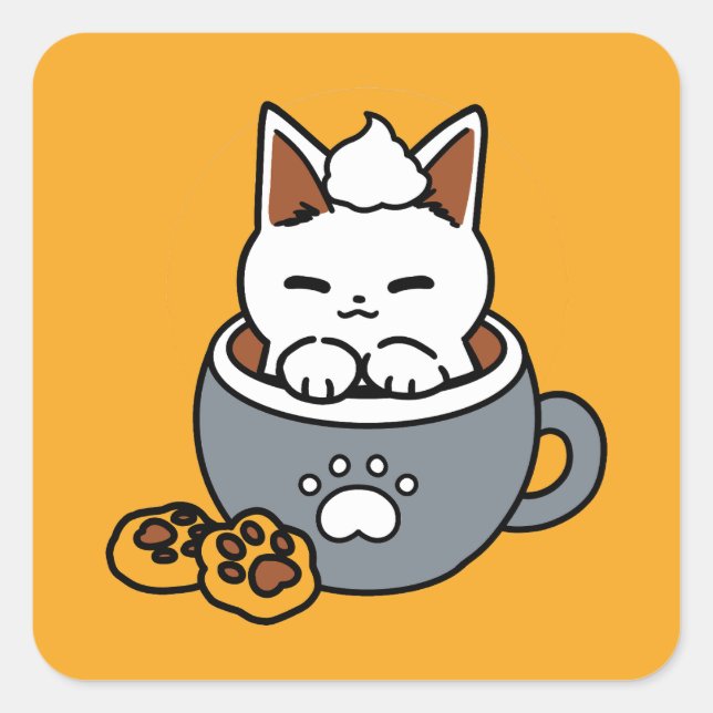 Adesivo Quadrado Design de Mug Feriado com Cozy Cat e Cookies de Pa (Frente)