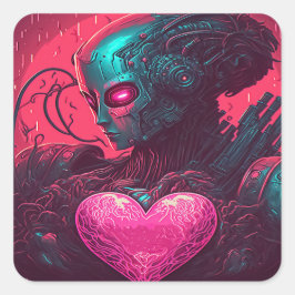Adesivo Quadrado design de "Namorados Cibernético" da Mulher Cibern