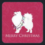Adesivo Quadrado Design de Natal Feliz - Cachorro Eskimo Americano<br><div class="desc">Esta silhueta também pode representar: Eskimo Americano,  Eskimo,  Eskie,  Volpino Italiano,  Spitz Japonês,  Spitz Italiano,  Florentine Spitz,  Spitz,  Keeshond,  Holandês Barge Dog,  Wolfsspitz,  Lapphund Finlandês,  Lapphund Sueco,  Lappie,  Lapinkoira,  Kees,  Pomerânia,  Pom,  Pom Pom,  Loulou,  Deutsche Spitze ,  Dwarf Spitz,  German Spitz,  Pomsky,  Samoyed,  Sammie,  Sammy,  Sam,  Smiley,  Sami</div>