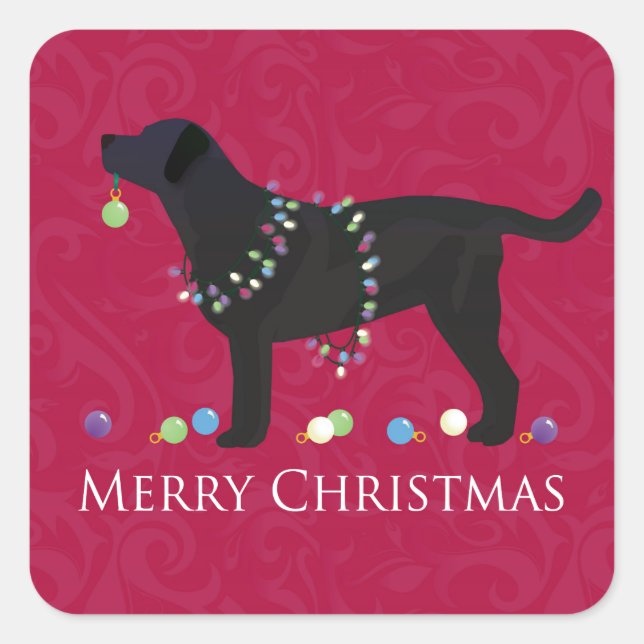 Adesivo Quadrado Design de Natal Merry Black Lab (Frente)
