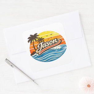Adesivo Quadrado Design de Nome Jason Retro Sunset
