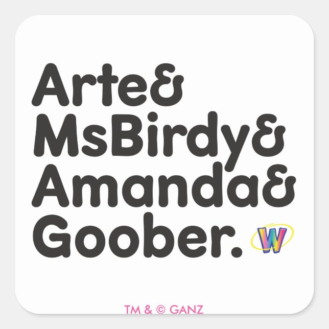 Adesivo Quadrado Design de Nomes de Webkinz (Frente)