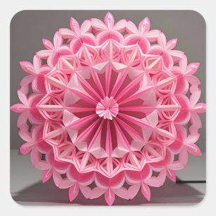Adesivo Quadrado Design de Origami Floral Intriciante Rosa