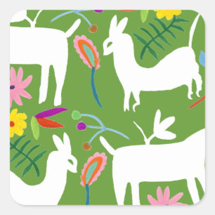 Adesivo Quadrado Design de Otomi Moderno   Llama Donkey Design