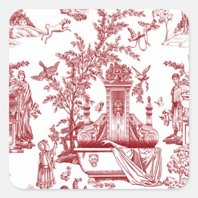 Adesivo Quadrado Design de Padrão de Toile Vermelho (Frente)