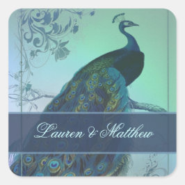Adesivo Quadrado Design de pavão romântico da Vintage