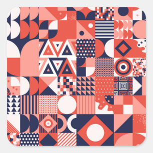 Adesivo Quadrado Design de Retro Bauhaus, geométrico colorido.