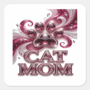 Adesivo Quadrado Design de rótulo dinâmico rosa CAT MOM