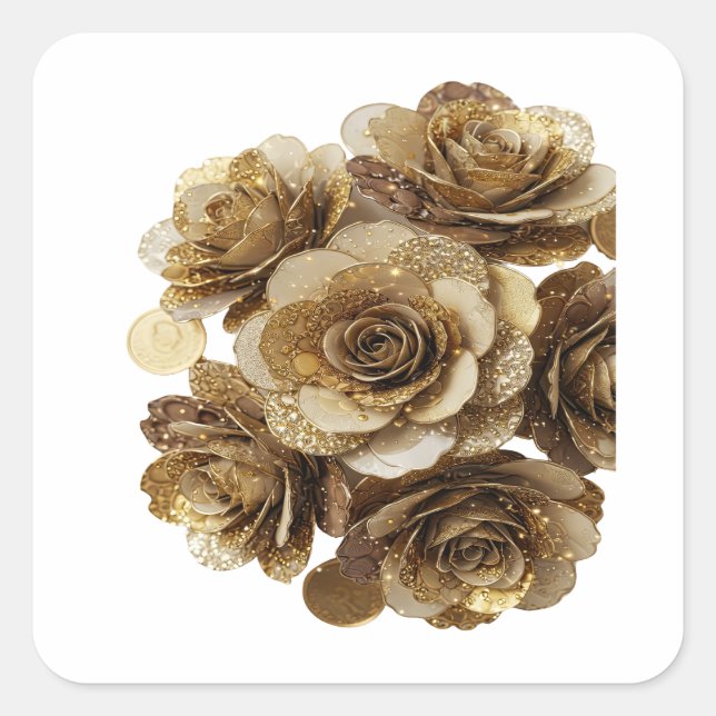 Adesivo Quadrado Design de rótulo Dynamic Silver GOLDEN ROSES (Frente)