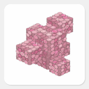 Adesivo Quadrado Design de rótulo TOWER PINK COIN Rosa na Moda