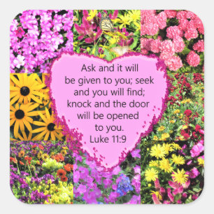 Adesivo Quadrado DESIGN DE SCRIPTURE FLORAL bonito LUKE 11:9