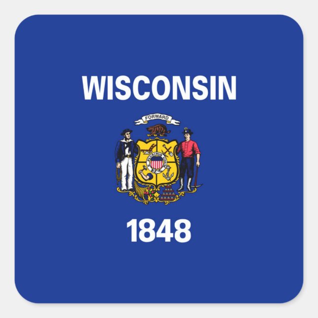 Adesivo Quadrado Design de Sinalizador do Estado de Wisconsin (Frente)
