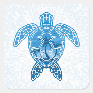 Adesivo Quadrado Design de Tartaruga do Mar das Ilhas Tropicais em