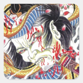 Adesivo Quadrado Design de Tatuagem Grotesca e Cobra