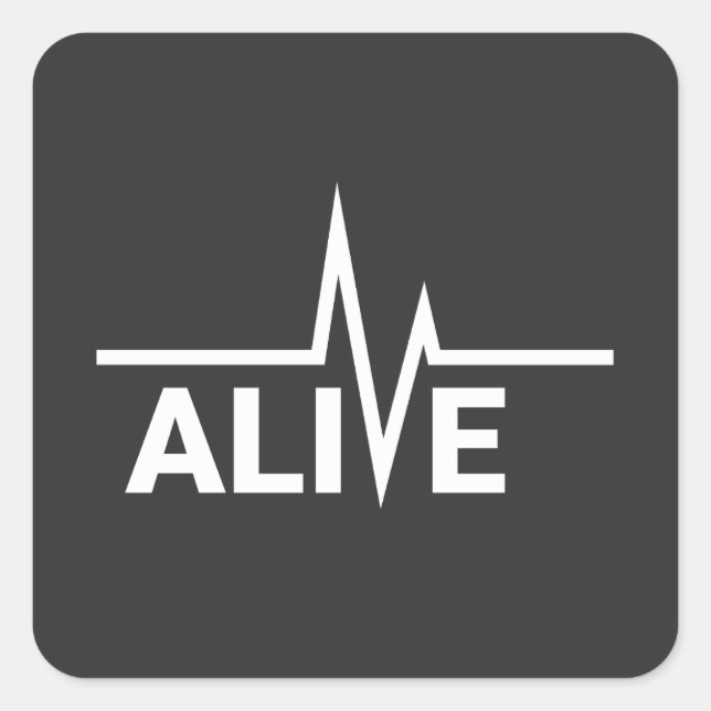 Adesivo Quadrado Design de texto Alive Heartbeat (Frente)