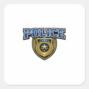 Adesivo Quadrado Design de texto em negrito de crachá de polícia