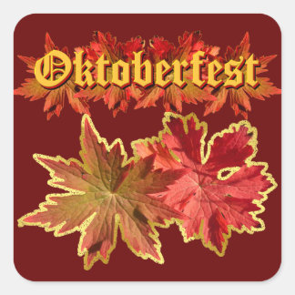 Adesivo Quadrado Design de texto Oktoberfest Com Folhas De Outono