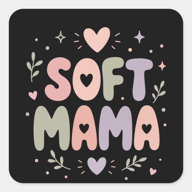 Adesivo Quadrado Design de Tipografia Pastel Soft Mama (Frente)