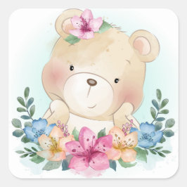 Adesivo Quadrado Design de Urso Bonito