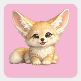 Adesivo Quadrado Design de Vibrações Positivas de Raposa Fennec Fel