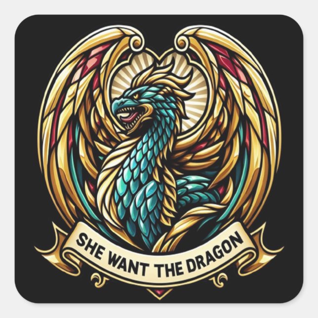 Adesivo Quadrado Design de Vidro da Mancha do Dragão Encantado (Frente)