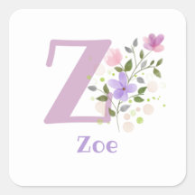 Design de Zoe e Flores do Nome de Adição Inicial