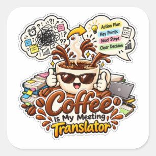 Adesivo Quadrado Design Divertido para Amantes de Café