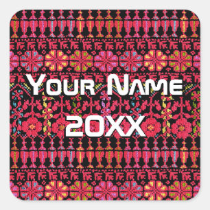 Adesivo Quadrado Design do bordado palestino Tatreez impresso