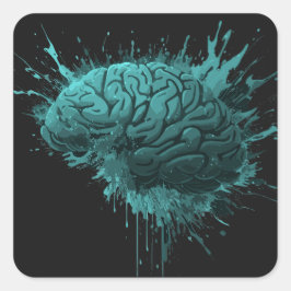 Adesivo Quadrado Design do Cérebro Verde Criativo